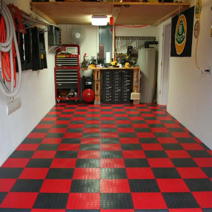 Garage Flooring - Slider 2 ( Red and Black Squares tiles)