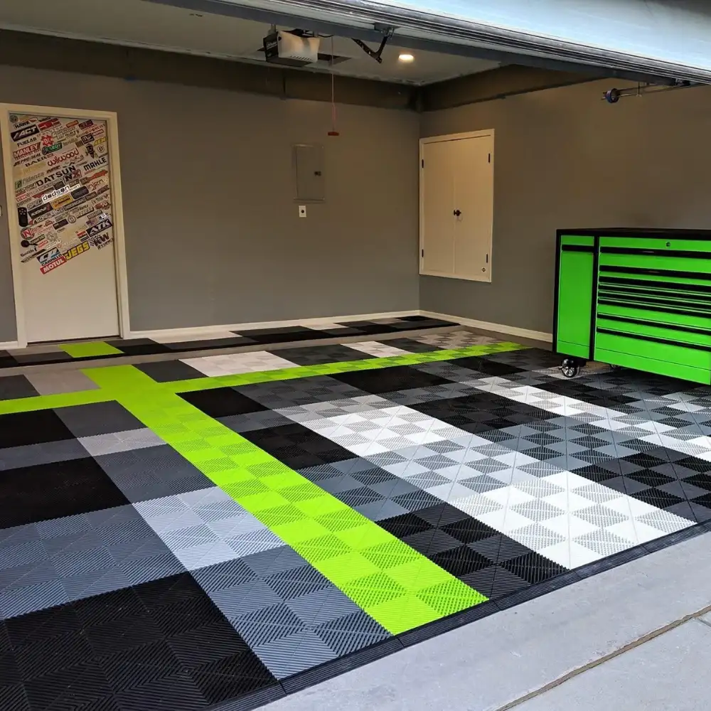 Garage Flooring - Slider 3 ( Black, White and Lime Green)